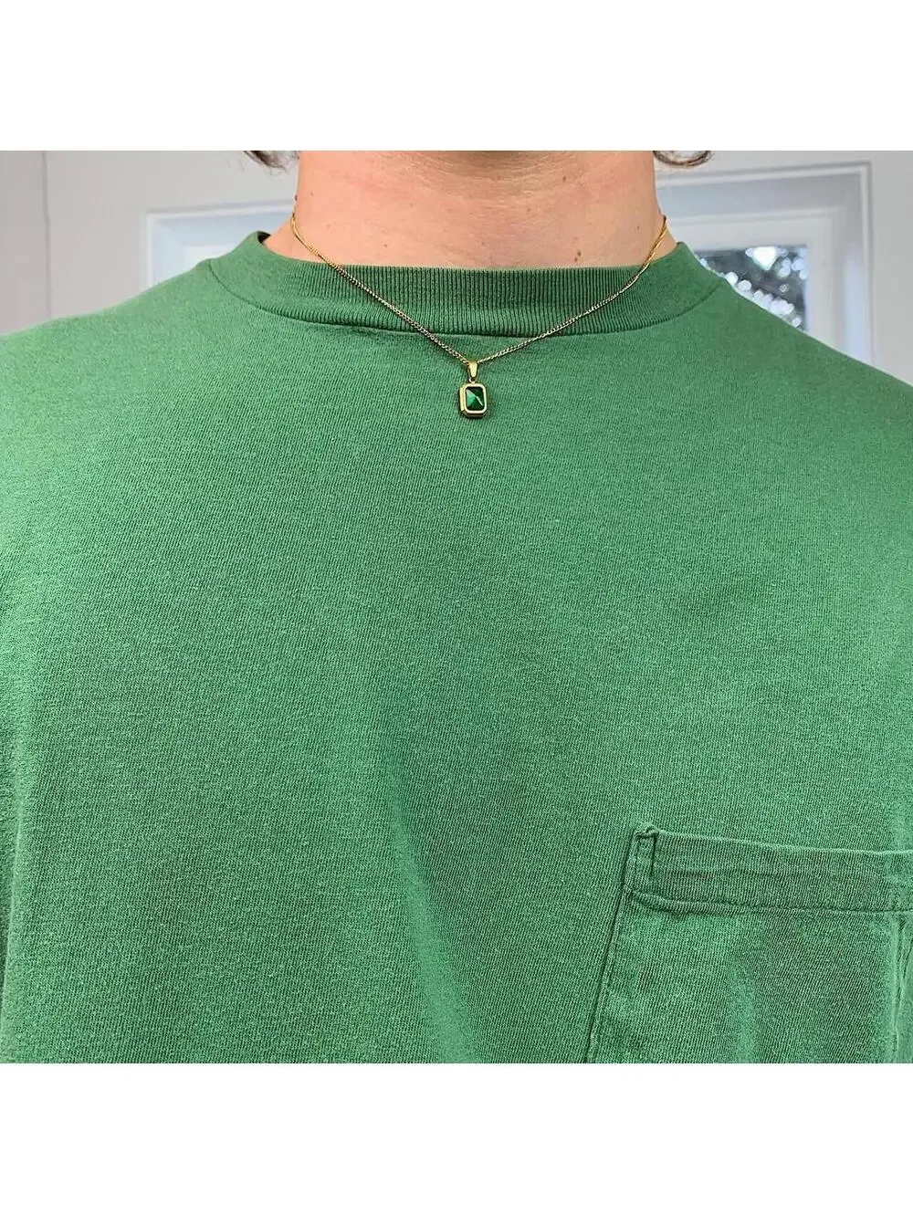 Classy Gold Chain Green jewel pendant necklace. Chain is unisex. Stainless